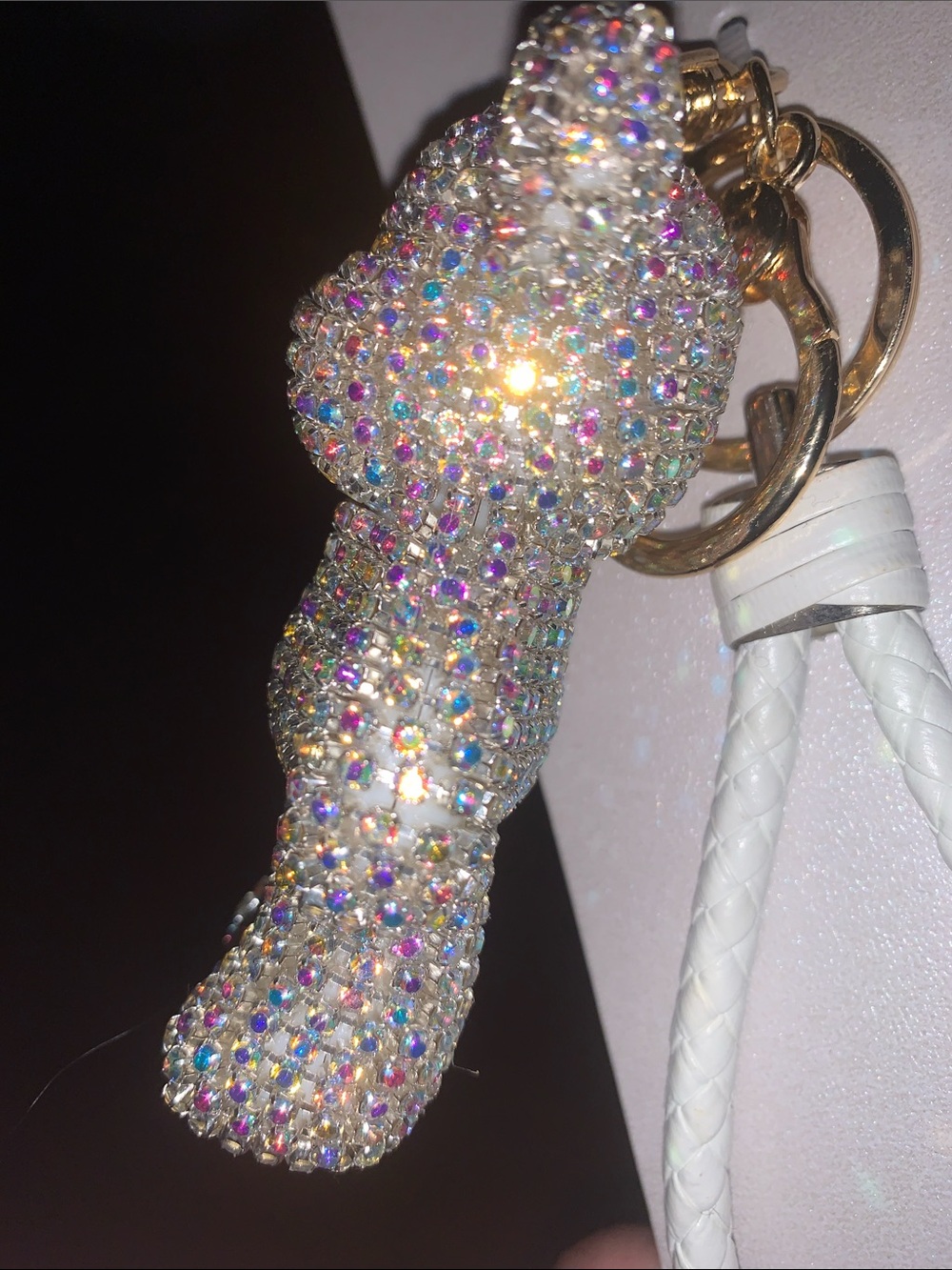 Natasha Couture Iridescent Crystal Bear Purse Charm with White Strap - Picture 9 of 10